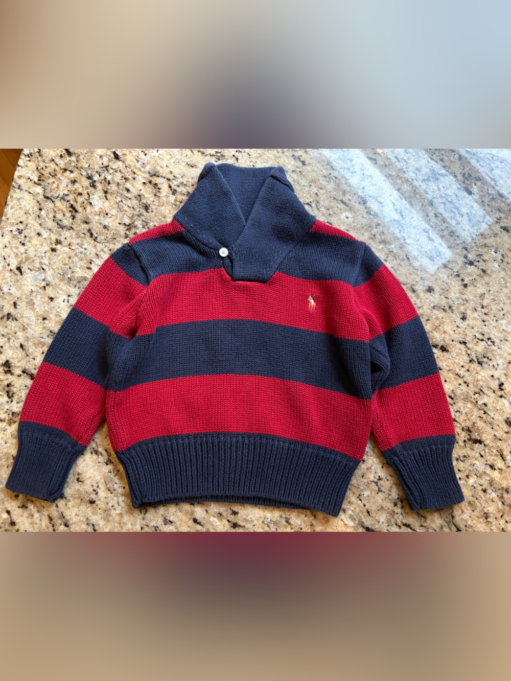 Polo by Ralph Lauren Navy & Red Striped Turtleneck Sweater- Baby Boy 24 Months